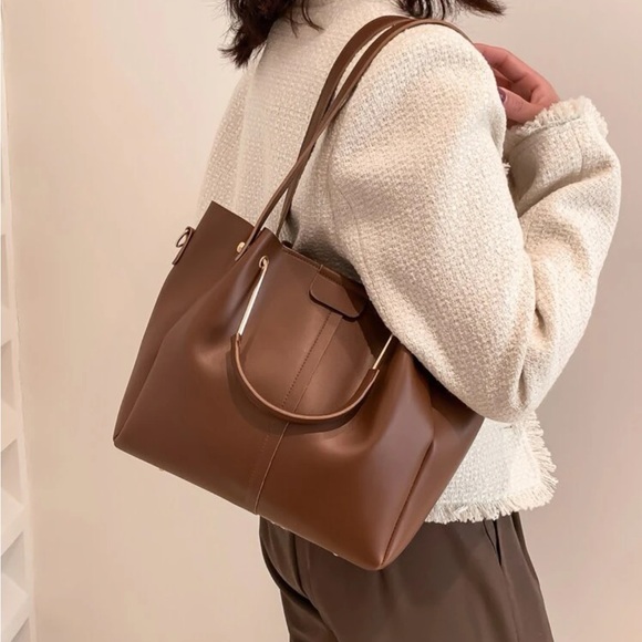 Brown Minimalist Double Handle Square Bag - Picture 2 of 10